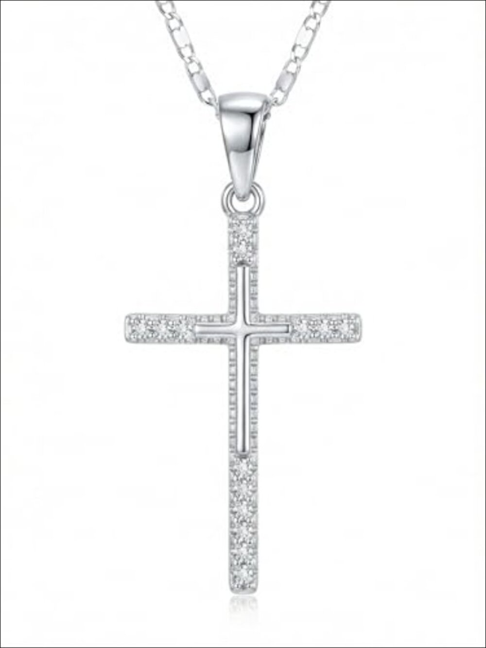14K White Gold Plated Cross Necklace for Women Men Dainty Religious Pendant